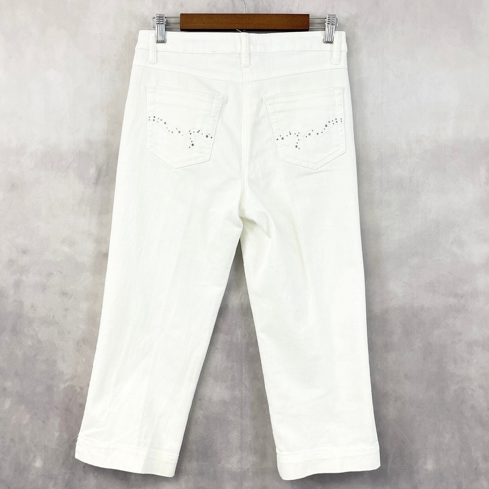 Woolworths White‎ Denim Capri Pants Women Size 32 McBling Coastal Preppy Indie